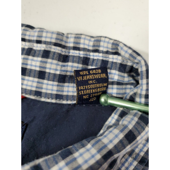 Wrangler Jeans Co Shirt Mens Large Button Down Blue White Plaid Cool Cotton - Picture 9 of 12